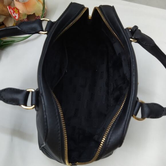 Michael Kors Black Leather Domed Double Handles Zipper Satchel Bag - Picture 8 of 14